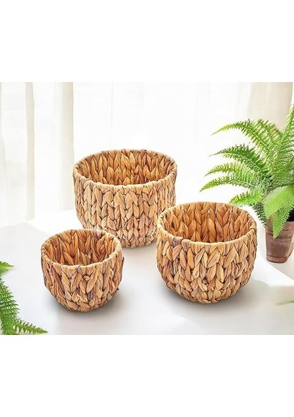 3'lü El Yapımı Doğal Hasır Yuvarlak Saksı Seti, Hasır El Yapımı Yuvarlak Örgü Saksı 3'lü Set, Rattan Saksı Seti, (22CM*15CM-18CM*13CM-14CM*11CM) indirimleri