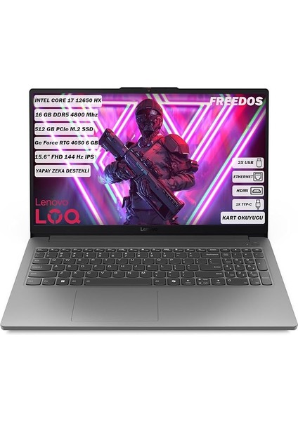 Loq Intel Core I7 12650HX 16GB 512GB SSD RTX4050 Freedos 15.6" Fhd Taşınabilir Bilgisayar 83LK002VTR