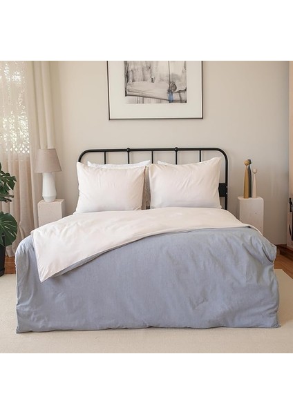 Tekstil Nevresim Takımı Çift Kişilik Lastikli Çarşaflı (Bej Gri)