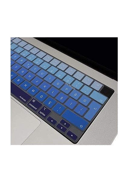 MacBook Klavye Koruyucu Türkçe Q Silikon Ombre Ince Kaymaz Yıkanabilir Air 13.6 Inç 15.3 Inç Pro 14 Inç 16 Inç M2 M3 M4 Uyumlu A3113 A3114 A3112 A3401 A3185 A3403 A3186 A2918 Lacivert Mavi modelleri