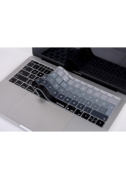 MacBook Klavye Koruyucu Türkçe Q Baskılı Uk-Ters L- Enter Tipi Pro 13INÇ A1708, MacBook A1534 12INÇ Uyumlu, Ultra Ince Hafif Yıkanabilir Klavye Filmi Siyah Gri