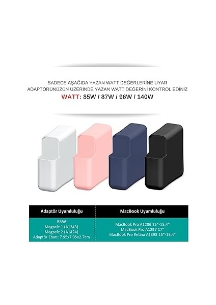 MacBook Pro Şarj Adaptör Kılıfı Silikon 96W Usb-C A2141, 87W Usb-C A1707 A1990, 85W Magsafe 2 A1398 ve 85W Magsafe 1 A1286 A1297 Uyumlu Ince Esnek Hafif Koruma Beyaz fırsatları