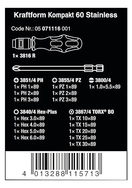 05071116001 Kraftform Kompakt 60 Paslanmaz Tornavida Seti fiyatları