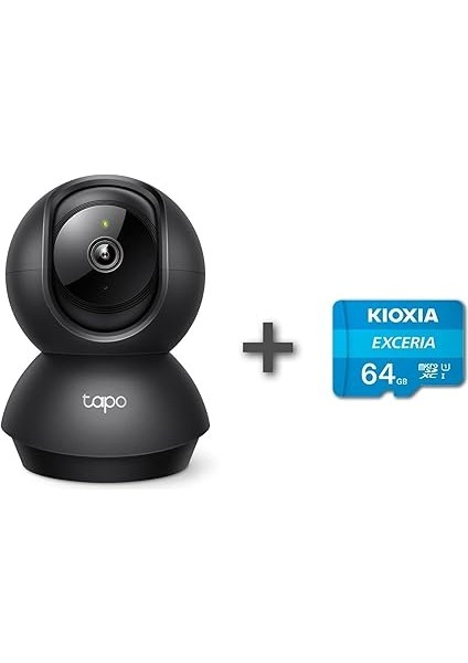 Tapo C211 2k 3mp Yatay ve Dikey Ev Güvenliği Wi-Fi Kamerası, Gece Görüşü, IP66 Su Geçirmez, Siyah Renk + 64GB Kioxia Microsd Bellek fiyatları