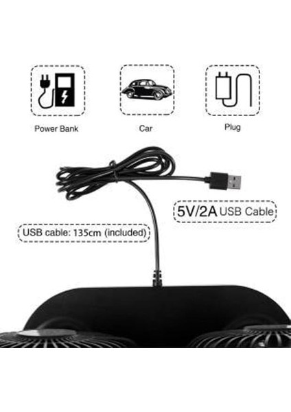 Group (7600) 3 Kademeli Çift Başlı 360 ° Dönebilen Araç Fanı Oto Fan Vantilatör Usbli ile Uyumlu fiyatları