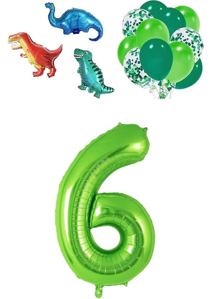 Gitti Dinazor Set; Rakam Folyo, 3 Adet Mini Dinazor ve 10 Lu Balon (6)