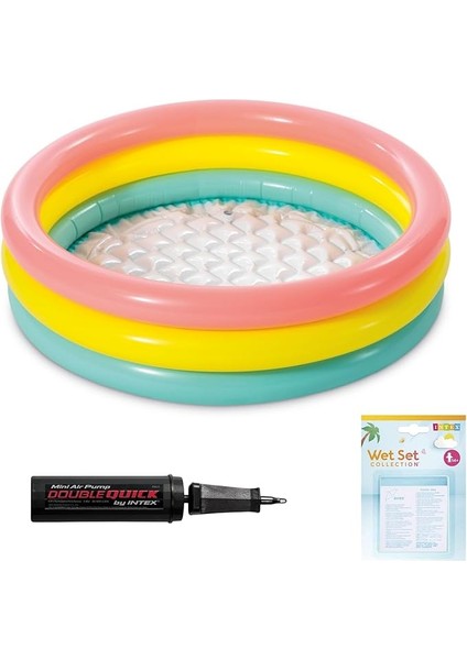 Yumuşak Tabanlı Renkli 3 Boğumlu Baby Pool Çocuk Bebek HAVUZU,86X25 cm ve Pompa+Yama Set, Pompa ve Yama Hediyelidir, Çocuklar Için Aktivite Aile