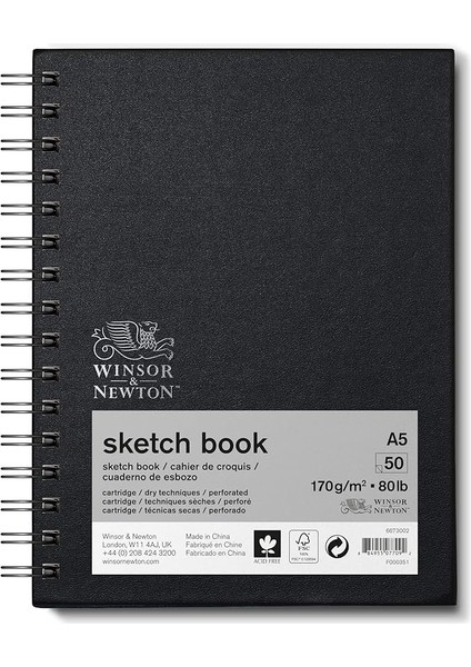 & Newton 6673002 Spiral Ciltli Eskiz Defteri - 50 Yaprak Eskiz Kağıdı, 170 G/m², Mikro Delikli Yapraklı, Dın A5