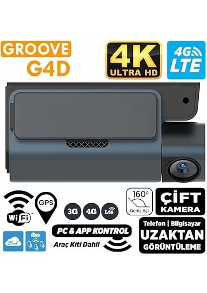 G4D 4g Lte 4K UHD Ön + Arka Sim Kart Destekli Araç Içi Kamera fiyatları