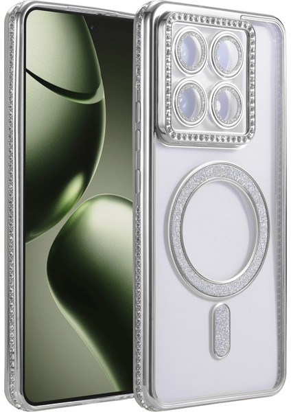 Xiaomi Mi 14&14T Pro Uyumlu Kılıf Simli Magsafe Şarj Destekli Kamera Lens Koruma Parıltılı Kapak