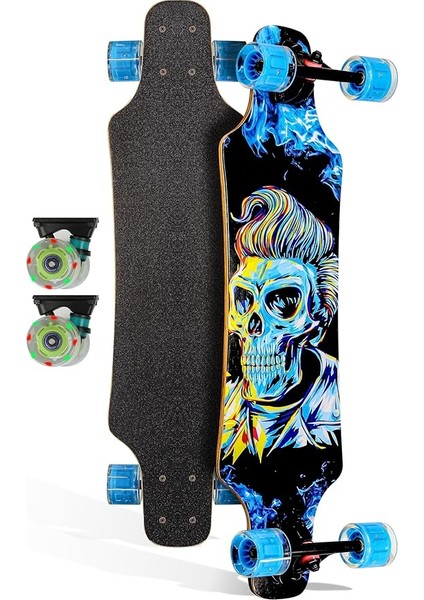 Kaykay Silikon Teker Sessiz Semi-Pro Skeleton Model Zımparalı Skateboard Longboard 80 cm 3116