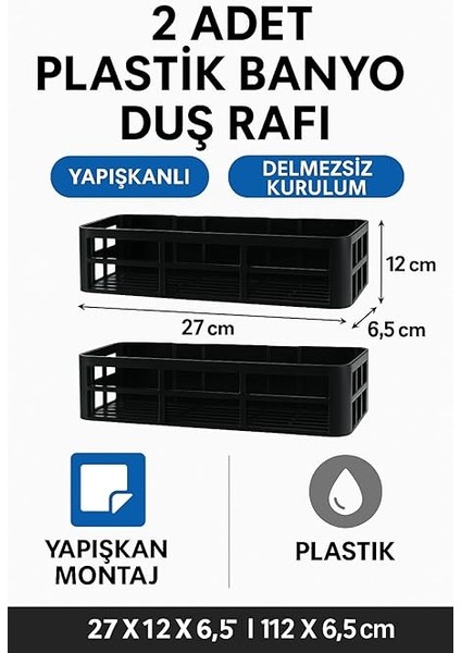 Duş Rafı – 2 Adet Paslanmaz Banyo Şampuanlık Organizer | Delmeden Montaj | Geniş Kapasiteli Duş Organizeri | Siyah Plastik Raf – Banyo Mutfak Uyumlu fiyatları