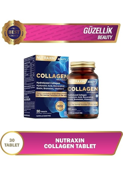 Collagen Gold Quality Tablet – Hidrolize Kolajen, C Vitamini, Hyaluronik Asit, Biotin, Çinko ve Resveratrol Içeren Cilt, Saç ve Tırnak Takviyesi – 30 Tablet fiyatları