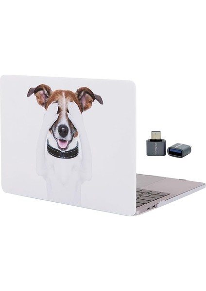 Macbook Air M1 Kılıf 13INÇ Uyumlu Koruyucu Sert Kapak Hayvan Dostları Köpek Desenli Lazer Uv Baskı Touchıd M1 Air A2337 A2179 A1932 Beyaz