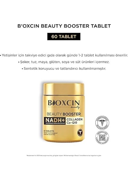 Beauty Booster – Nadh, Tip I-Iıı Kolajen, C Vitamini, Hyalüronik Asit, Biotin, Koenzim Q10 ve Çinko Içerikli Gıda Takviyesi – 60 Tablet indirimleri