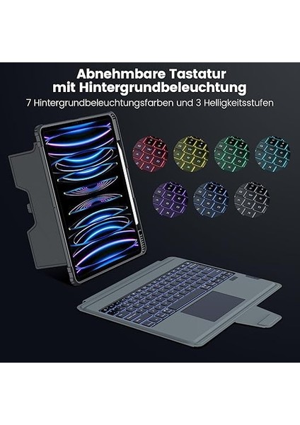 iPad Air 13 Inç Klavyeli Kılıf (M3 2025/M2 2024), iPad Pro 12.9 (6/5/4/3 Nesil) Için Klavye, Çoklu Dokunmatik Izleme Pedi, Ayarlanabilir Stand, Arka Plan Aydınlatmalı Çıkarılabilir Klavye, modelleri