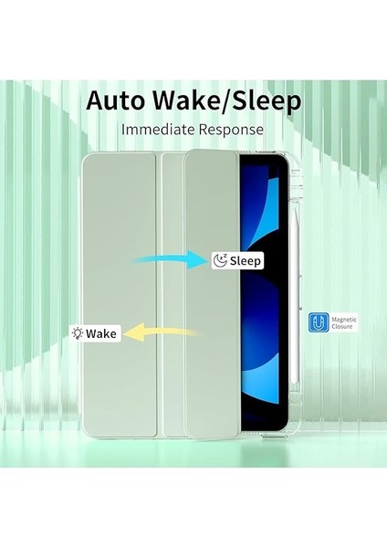 Ipad Air 11INÇ 2024 Air 4/5/6.nesil 10.9 ile Uyumlu Kılıf Pen Charge Şeffaf Kalem Bölmeli Case, Açık Yeşil modelleri