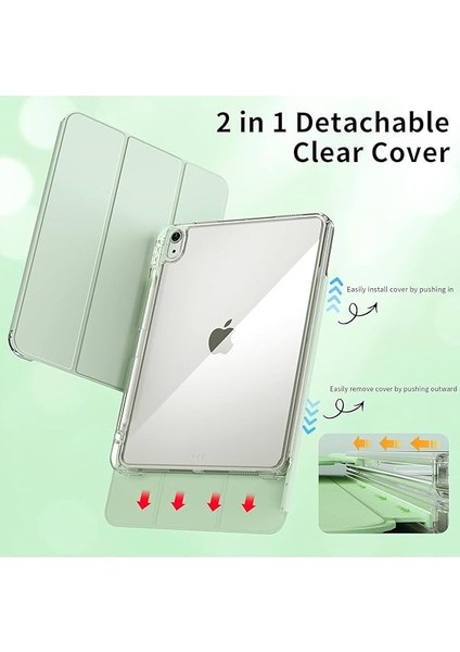 Ipad Air 11INÇ 2024 Air 4/5/6.nesil 10.9 ile Uyumlu Kılıf Pen Charge Şeffaf Kalem Bölmeli Case, Açık Yeşil indirimleri