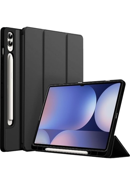 Galaxy Tab S10 Plus X820 Ile Uyumlu 12.4 Inç Kılıf Premium Silikon Kalem Bölmeli Smart Case Siyah