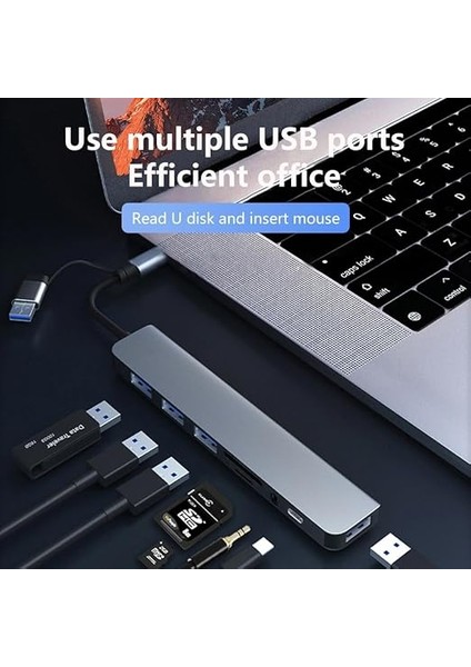 MT96 Otg Kablolu Çoklayıcı Type-C USB Girişli 8in1 Adaptör Hub Çoğaltıcı Kart Okuyucu Aux fırsatları