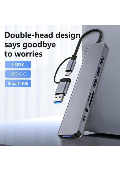 MT96 Otg Kablolu Çoklayıcı Type-C USB Girişli 8in1 Adaptör Hub Çoğaltıcı Kart Okuyucu Aux indirimleri