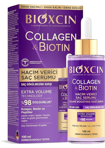 Collagen & Biotin Saç Serumu 100 ml – Saç Dökülmesine Karşı, Hacimlendirici, Hidrolize Kolajen, Biotin ve Biocomplex B11 Içerikli