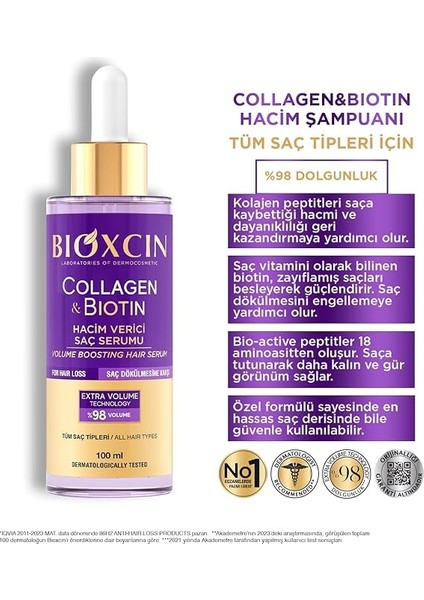 Collagen & Biotin Saç Serumu 100 ml – Saç Dökülmesine Karşı, Hacimlendirici, Hidrolize Kolajen, Biotin ve Biocomplex B11 Içerikli fiyatları
