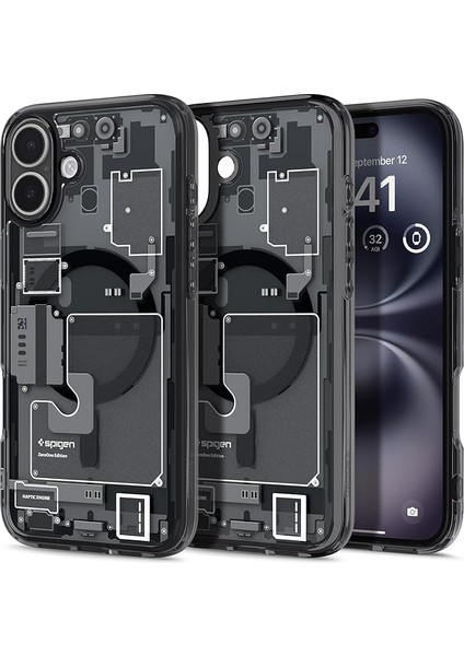 iPhone 16 ile Uyumlu Ince Magsafe Kılıf Ultra Hybrid Sararma Karşıtı Duraclear Hava Kanalı Teknolojisi Askeri Sınıf Koruma Magfit Zero One Black Tasarım Kapak - ACS08208