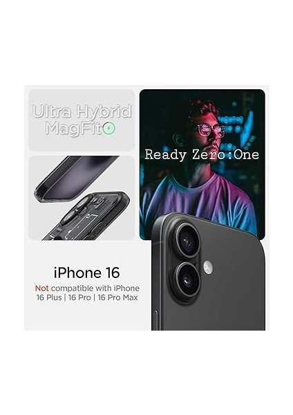 iPhone 16 ile Uyumlu Ince Magsafe Kılıf Ultra Hybrid Sararma Karşıtı Duraclear Hava Kanalı Teknolojisi Askeri Sınıf Koruma Magfit Zero One Black Tasarım Kapak - ACS08208 fiyatları
