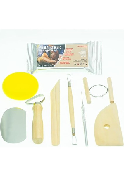 Ahşap Saplı Seramik ve Doğal Kil Hamuru Oyma Şekil Verme Alet Seti Yeni Başlayanlar Için Ceramic Şekillendirme El Aleti Seti (Kırmız Kil/terra Cotta Clay) Pottery Tool Kit