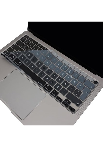 Macbook Air M1 13INÇ Klavye Koruyucu Türkçe Q Ombre A2179 A2337 ile Uyumlu Siyah Gri