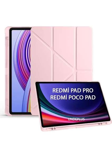 Redmi Pad Pro/poco Pad 12.1inç ile Uyumlu Kılıf Kalem Bölmeli Trifolding Case (Düz Redmi Pad Değildir) Rose Gold