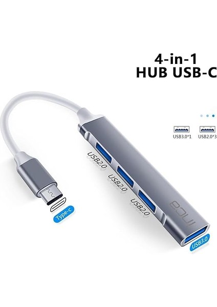 IUSB-04TXT Usb-C Hub, 4 Bağlantı Noktalı, 1x USB 3.0 + 3x USB 2.0, Ince Alüminyum Kasa modelleri