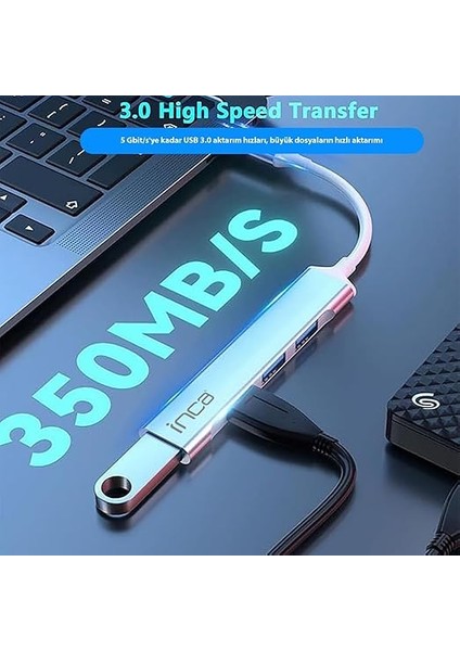 IUSB-04TXT Usb-C Hub, 4 Bağlantı Noktalı, 1x USB 3.0 + 3x USB 2.0, Ince Alüminyum Kasa fırsatları