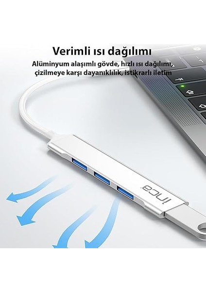 IUSB-04TXT Usb-C Hub, 4 Bağlantı Noktalı, 1x USB 3.0 + 3x USB 2.0, Ince Alüminyum Kasa indirimleri