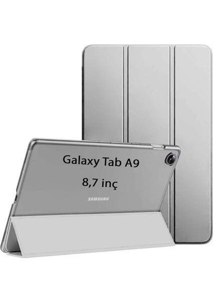 Galaxy Tab A9 8.7inç X110 X113 X115 X117 ile Uyumlu Kılıf Pu Deri Smart Standlı Case Gri