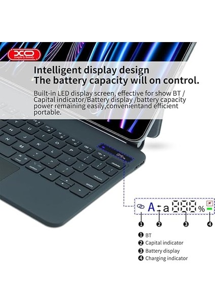 iPad Pro 11 ile Uyumlu (1.-2.-3.-4. Nesil) / 4-5-6 iPad Air ile Uyumlu Kablosuz Bluetooth Klavye 10.9''/11'' – Touchpad’li, Dijital Ekranlı, Şarj Edilebilir, Türkçe Q, 64 Tuşlu, KB09, Siyah fırsatları
