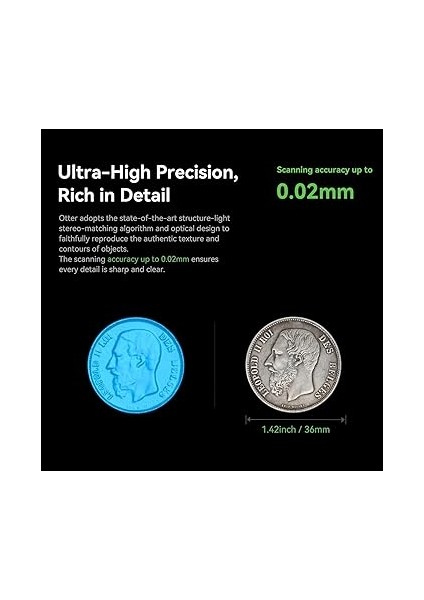 Cr-Scan Otter 3D Tarayıcı, 0.02MM Doğruluk 20FPS Tarama Hızı Tarama Boyutları 10* 10* 10MM Ila 2000* 2000* 2000MM 24-Bit Tam Renkli Titreşim Önleyici Tarama Siyah/metal Nesneler Püskürtme fiyatları
