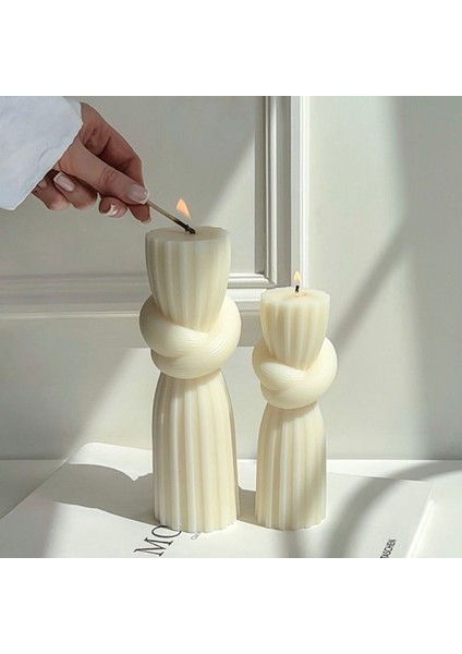 Candle El Yapımı Kokusuz Duyum Desenli Dekoratif Kalıp Mum– Kırık Beyaz -20*7