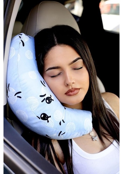 Seyahat Boyun Yastığı Ortopedik Araba Otobüs Uçak Yolculuk Yastığı Koyun Desen 30 x 10 Kurtçuk Yastık Koyun