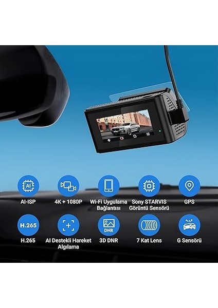 D11 2 Kameralı Ön/arka 4K+1080P Sony Starvıs Sensörlü Yapay Zeka Destekli Wi-Fi Gps'li Araç Kamerası fiyatları