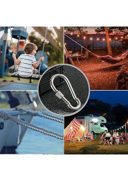 Karabina Kilitli 8 mm Yaylı Kanca Paslanmaz Çelik Kilit Tırmanma Olta Kamp Ekipmanları Hamak Anahtar Askı Kilidi 5 Adet modelleri