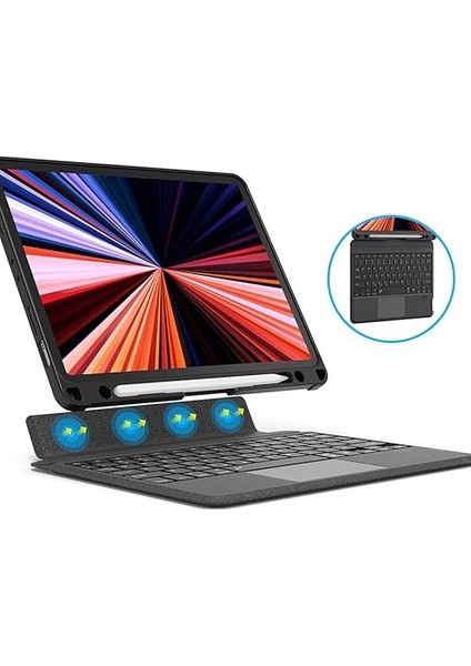 Ipad (A16) 11INÇ 10.nesil 2022/2025 Uyumlu Mag Touchpad Blutooth Işıklı Standlı Klavyeli Kılıfı fiyatları