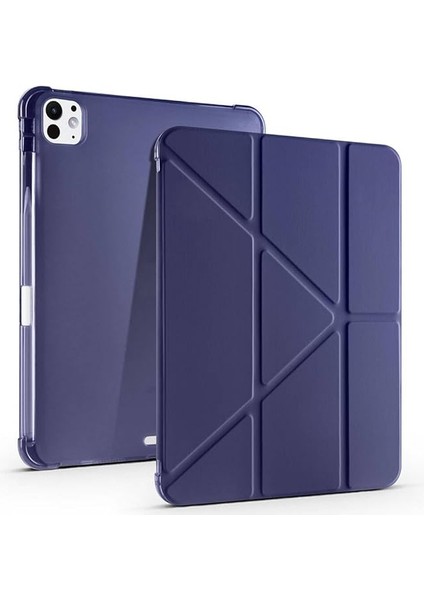 Pro 11 Inç M4 2024 Ile Uyumlu Kılıf Üçgen Katlanabilir Kalem Şarj Bölmeli Kılıf A2836 A2837 A3006 Lacivert