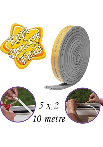 10 Metre (5x2=10 Metre) Yapışkanlı Gri Kapı Pencere Bandı Fitili Soğuk Izolasyon Kauçuk Bantları fiyatları