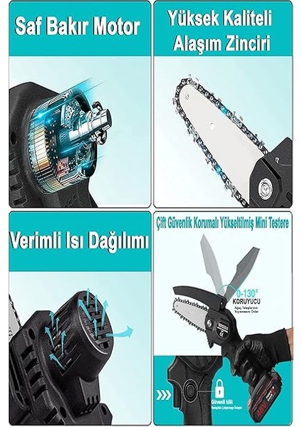 Çift Akülü Çift Zincirli Budama Testeresi Taşıma Çantalı 48VF Şarjlı Testere Eldiven Hediyeli modelleri