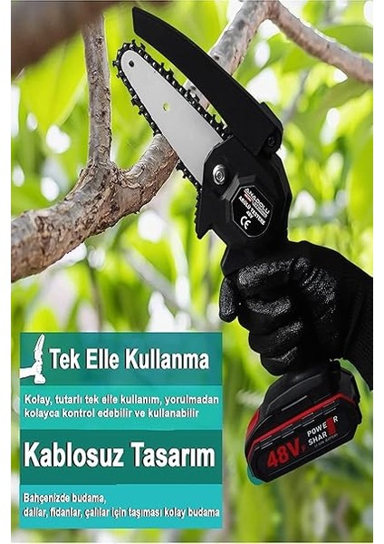 Çift Akülü Çift Zincirli Budama Testeresi Taşıma Çantalı 48VF Şarjlı Testere Eldiven Hediyeli fırsatları