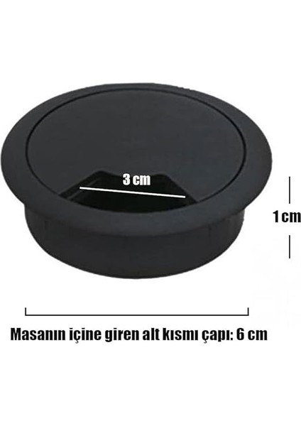 Masa Üstü Kablo Kanalı Deliği Kapağı Siyah Masa Kapağı 6 cm (5 Adet) modelleri