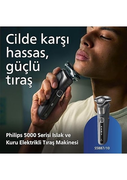 5000 Serisi Tıraş Makinesi, Sinekkaydı Tıraş, Skin Iq Teknolojisi, Islak ve Kuru Kullanım, Hassas Düzeltici Başlık – S5887/10 modelleri