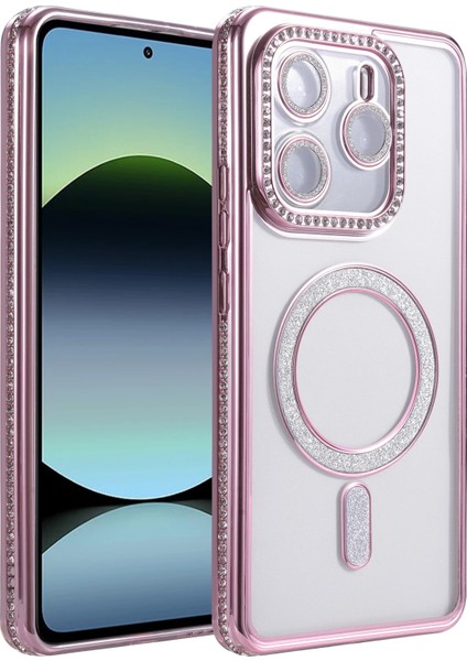 Xiaomi Redmi Note 14 4g Uyumlu Kılıf Simli Magsafe Şarj Destekli Kamera Lens Koruma Parıltılı Kapak